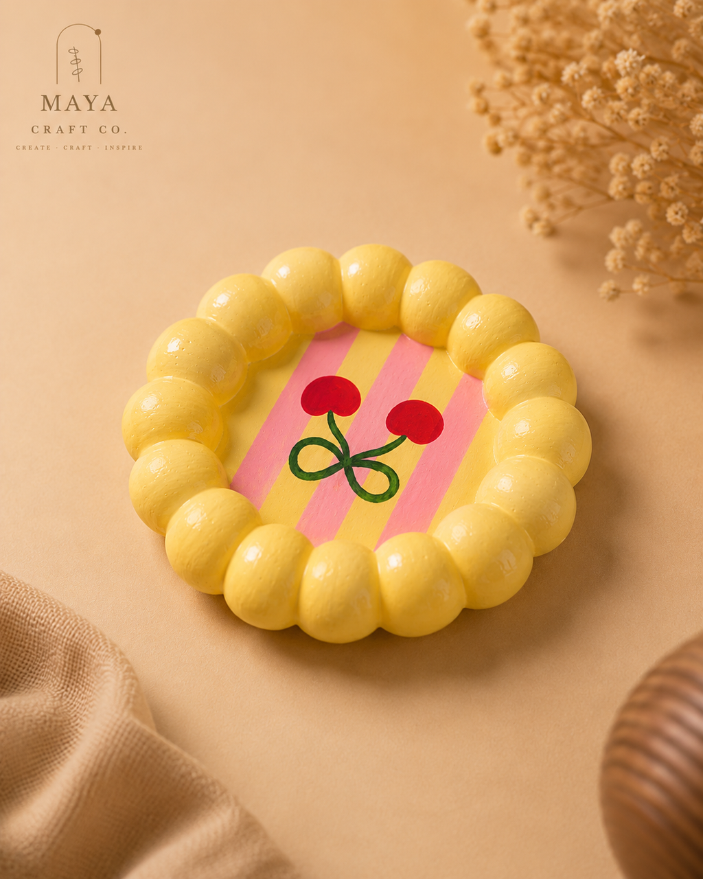 Cherry Bow Trinket Tray (Lemon Edition)